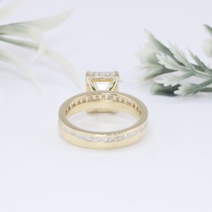 Yellow Gold Emerald Cut Lab Grown Diamond Engagement <b>Ring</b> <b>Set</b> Classic Solitaire Channel Eternity <b>Wedding</b> Band Fine Jewelry <b>Women</b> - Product Image 2
