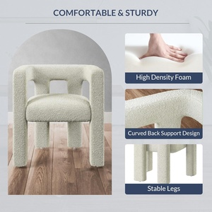 Poltrona da pranzo moderna in stile bouclé color crema poltrona imbottita in lino con schienale per <span class=keywords><strong>cucina</strong></span> da pranzo e soggiorno - Product Image 5