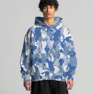 Sudadera con Capucha Azul Camuflaje para Hombre, Corte Holgado, 100% Poliéster, Felpa Francesa, Transpirable, Ropa Casual de Calle, para Otoño - Product Image 1