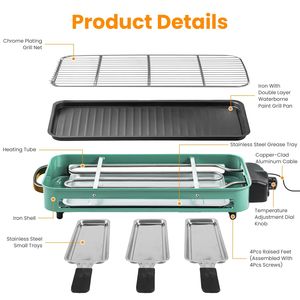 Parrilla Eléctrica Interior de 1500W, Parrilla para Asar 2 en 1 con Placa Extraíble, 5 Niveles de Control de Temperatura, 3 Bandejas Pequeñas y Rejilla Apta para Lavavajillas - Product Image 3