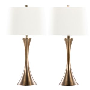 Lenuxe Juego de 2 Lámparas de Mesa Contemporáneas de Metal Grandview Gallery, Base de Bronce Dorado Mate con Pantalla de Lino Blanco, Juego de 2 Piezas - Product Image 1