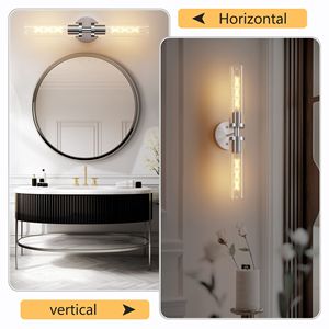 Set di Due Moderne Applique da Parete a Filo Fisso in Nichel Spazzolato, Illuminazione per Bagno con Vetro Trasparente, Elegante Decorazione Murale - Product Image 4
