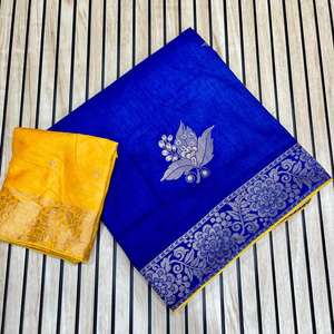 Dola Silk Saree ทอผ้าผ้าพัลลูสีฟ้าเข้ม - Product Image 1