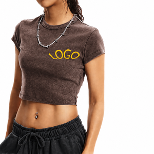 Camiseta Corta Ajustada de Cuello Redondo para Mujer, 240 GSM, 100% Algodón Peinado, con Logotipo Personalizado, Premium, Ecológica, de Gran Gramaje, Estilo Baby Tee - Product Image 3