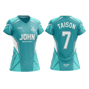 Maillot de hockey sur gazon pour femmes en tissu maille polyester GSM premium, vert menthe, panneaux géométriques, léger, respirant, logo sublimé - Product Image 5