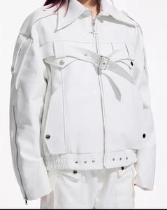 <b>White</b> PU Windproof Motorcycle <b>Jacket</b> <b>Men</b> Regular Sleeve Solid Color Turn-down Collar Zipper Closure Front Logo Winter Wear - Product Image 6