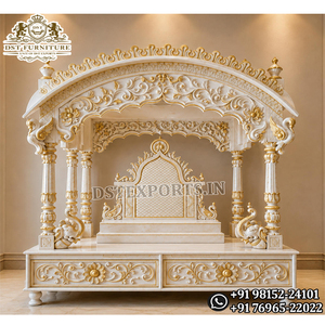 Marble Look Wooden <b>Mandir</b> for Jain Temple Handcrafted White and Gold Teak Wood Pooja <b>Mandir</b> Wooden Pooja Cabinet with Storage uk - Product Image 1