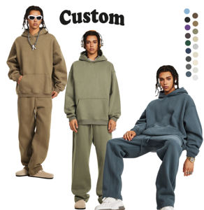 Ensemble survêtement unisexe bleu ciel personnalisé, sweat à capuche oversize et pantalon de jogging en molleton de coton à coupe décontractée et jambe large, style streetwear - Product Image 6