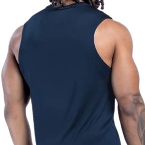 Mens <b>Navy</b> Blue Sleeveless Tank <b>Top</b> Custom SHOUKAT Printed Logos Gym Fitness Bodybuilding Training Workout Sportswear Athletic - Product Image 4