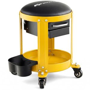 Sgabello da Lavoro per Officine con Sedile Imbottito Rimovibile e Cassetti, Armadietto Portautensili Giallo - Product Image 3