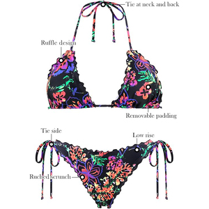 Conjuntos de Bikini Bohemios con Estampado Floral Tropical Vibrante, Halter con Volantes, Traje de Baño Sexy para Mujer 2026 - Product Image 4