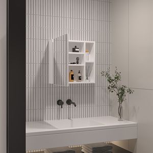 Armadietto Portamedicinali Minsk a Singola Anta con Specchio, Due Ripiani Esterni e Tre Ripiani Interni, Specchi da Bagno - Product Image 5