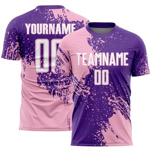 เสื้อฟุตบอลแบบซับลิเมชั่นสั่งทำพิเศษ แขนสั้น คอกลม โพลีเอสเตอร์ 100% แห้งเร็ว สีม่วงชมพู พิมพ์ชื่อทีม เสื้อผ้าสำหรับผู้ใหญ่ - Product Image 5