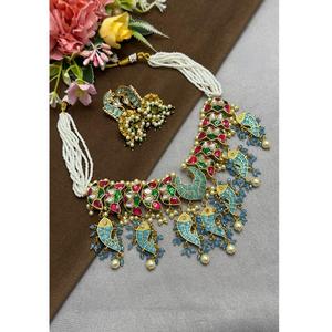 Atractivo Conjunto de Collar y Pendientes de Moissanita Chapados en Oro, Estilo Clásico Tradicional Kundan, Colección para Bodas y Fiestas para Mujer - Product Image 1
