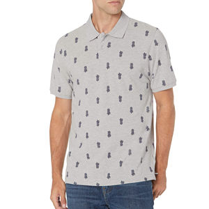Polo pour homme gris à manches courtes, imprimé ananas, en coton Oxford, coupe classique, boutonné, décontracté - Product Image 1