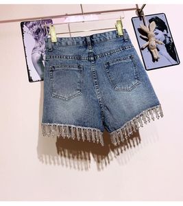 Shorts Casuales de Verano para Mujer, Corte Recto y Ajustado, Tela de Lona Transpirable, Cintura Media, Adornados con Pedrería y Borlas, para Discoteca - Product Image 2