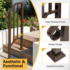 Main courante en fer de style transitionnel avec kit d'installation, dispositif d'assistance pour marches extérieures en cuivre, compatible avec 1 marche - Product Image 5