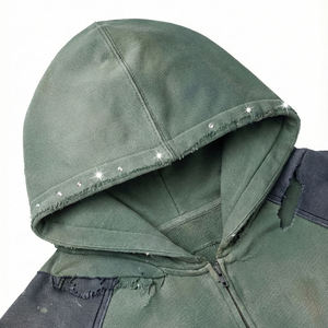 Sudadera con Capucha Personalizada Bordada con Cierre, Unisex, Oversize, Manga Raglán, Estilo Urbano, con Detalles de Pedrería 2026 - Product Image 3