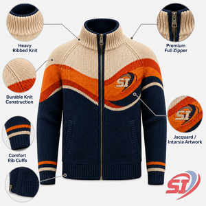 Custom Intarsia Knit <b>Jacket</b> Full Zip Ribbed Sweater Wave Pattern <b>Cardigan</b> Private Label OEM ODM Knitwear Supplier - Product Image 3