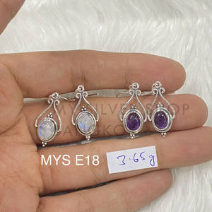 Elegant Designer Handmade Dangle Drop <b>Hook</b> <b>Earring</b> Natural Amethyst And Moonstone Gemstone 925 Stamped Silver <b>Earrings</b> - Product Image 3