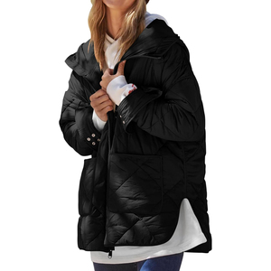 <b>Women's</b> Hooded Long Puffer Jacket Solid Color Zipper Closure Full Sleeve Winter Warm Outerwear Waterproof Detachable Collar - Product Image 1