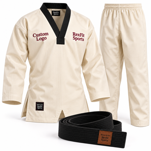 Uniforme de Taekwondo RexFit con Cuello en V, Textura Tejida, Chaqueta, Pantalones, Cinturón y Logotipo Bordado para Adultos Unisex - Product Image 3