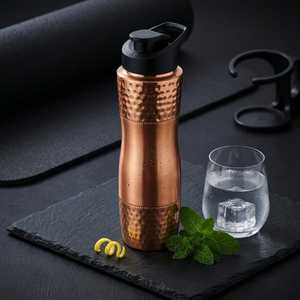 <b>Copper</b> Water <b>Bottle</b> Hammered 1L Hinged Cap Bpa Free Gym Use Classic Design Anti-corrosion Boiling Safe - Product Image 2
