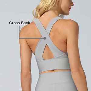 Top Deportivo de Yoga con Espalda Cruzada Gris y Logotipo Personalizado, Talla Adulto, Ropa Deportiva de Secado Rápido y Transpirable, a Prueba de Impactos, para Mujer - Product Image 2
