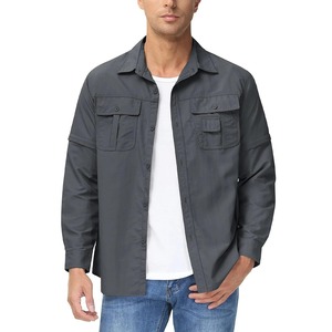 Camisa de pana para hombre, de manga larga, color marrón, con cuello vuelto, diseño holgado, con logotipo personalizado OEM. - Product Image 1
