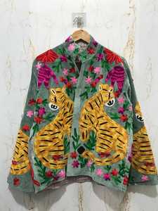 Exceptional Artistry Tiger Embroidered <b>Velvet</b> Jacket Suzani Boho <b>Coat</b> Truly Special Handmade <b>Women</b> Statement Outerwear - Product Image 2