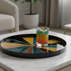 Bandeja de Laca de Estilo Moderno Hecha a Mano, Bandeja Redonda para Servir de Laca, Bandeja de Laca de Primera Calidad - Product Image 3