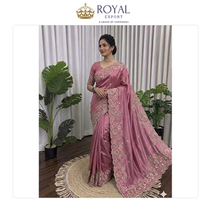 Vêtements traditionnels indiens pour mariage, vente exclusive, magnifique design, sari chocolaté avec broderie de sequins. - Product Image 4