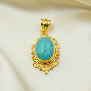 Collier pendentif fait main en turquoise naturelle et argent sterling 925, cabochon ovale vintage, bijou cadeau pour femme, cadeau de Noël pour elle - Product Image 4