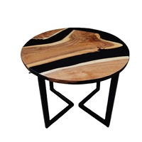 Table basse ronde moderne en bois massif et résine époxy faite à la main avec design rivière océanique, luxe