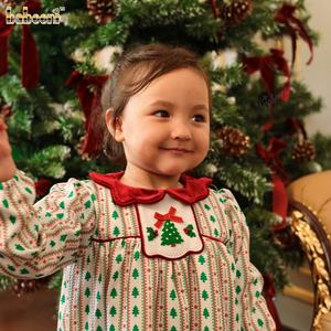 Filles enfants robe de vacances évasée ourlet en velours broderie à la main ODM vente en gros robe smockée 100% coton certifié OEKO-TEX - Product Image 6