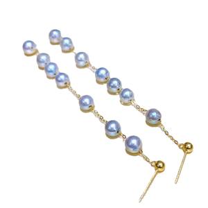 Pendientes de Perlas de Plata de Ley Redondos de 10-9 mm, Versátiles para el Día a Día, con Perla Natural Dorada, Trébol de la Suerte, Regalo de Cumpleaños - Product Image 5