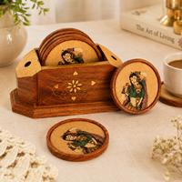 Ensemble de dessous-de-verre en bois faits à la main |   Sous-verres décoratifs en bois indiens avec support