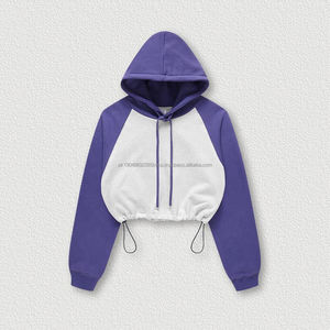 Sudaderas con capucha Fabricante personalizado Algodón Spandex Bloque de color personalizado Manga raglán Crop Top Mujeres Sudaderas con capucha Sudaderas - Product Image 6