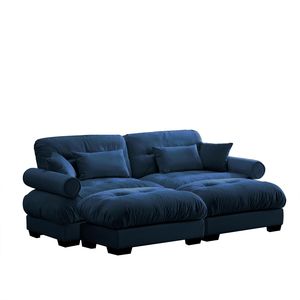Divano Moderno Oversize a 2 Posti in Velluto con Poggiapiedi, Braccioli Imbottiti e Cuscino Lombare - Cuscini Decorativi Inclusi per Soggiorno - Product Image 4