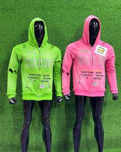 Unisex Hooded Zipper Sweatshirt Oversized Rhinestone Letter Print Streetwear Autumn Knitted Polyester Green <b>Pink</b> <b>Hoodie</b> - Product Image 1