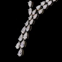 Collier Lariat en Diamant Taillé Goutte d'Eau Celeste - Or Blanc 14K Plaqué Rhodium, Cadeau de Mariage de Luxe avec Design Élégance Éternelle