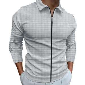 Chaqueta Polo Casual de Manga Larga para Hombre, Estilo Vintage con Cierre de Cremallera, Color Liso, Esencial para Otoño - Product Image 2
