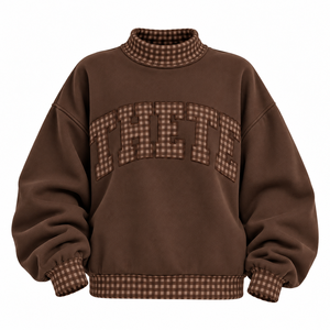 Sudadera Oversize de Cuello Alto para Mujer al por Mayor, con Parches de Cuadros y Vichy, de Tejido Grueso, Estilo Casual Universitario, Fabricante Personalizado - Product Image 1