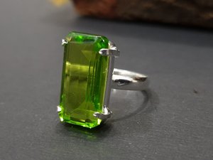 <b>Peridot</b> Rectangle <b>Ring</b> 925 Sterling Silver Handmade Prong Style Boho Jewelry Women Gift Elegant Gemstone <b>Ring</b> - Product Image 1