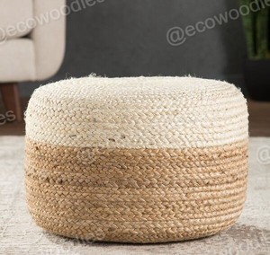 Tabouret ottoman en jute tissé à la main de haute qualité, design artisanal traditionnel pour salon, jardin, hôtel - Product Image 3