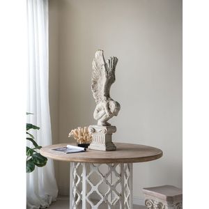 โต๊ะรับประทานอาหารไม้ทรงกลมขนาด 47x47x31 นิ้ว พร้อมฐานแกะสลักลายประณีต สีน้ำตาล/ขาว - Product Image 3