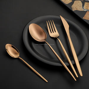 Juego de cubiertos/cubiertos de acero inoxidable Pvd Lily de oro rosa Grado 202/304 Cuchara brillante Tenedor y cuchillo Cuchara para bebé-Hecho EN LA India - Product Image 1