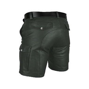 Shorts en cuir de luxe pour hommes, fermeture éclair, couleur unie, écologiques, coupe-vent, respirants, en cuir de vachette souple, coupe confortable, décontractés - Product Image 6