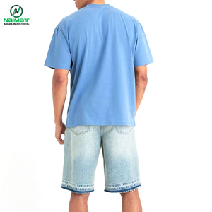 เสื้อยืดโอเวอร์ไซส์สีฟ้าอ่อนคุณภาพดีสำหรับผู้ชาย ทรงหลวม ไหล่ตก ผ้าหนา 300 กรัม ถักทอเป็นมิตรกับสิ่งแวดล้อม สวมใส่สบาย ผลิตจากผ้าฝ้าย 100% - Product Image 4