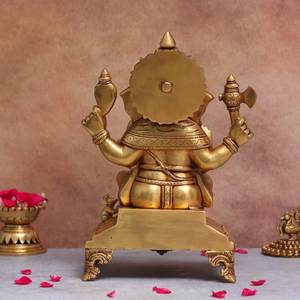 พระพุทธรูปพระพิฆเนศทองเหลือง – งานฝีมือขนาด 13.8 นิ้ว สำหรับบ้านและวัด - Product Image 3